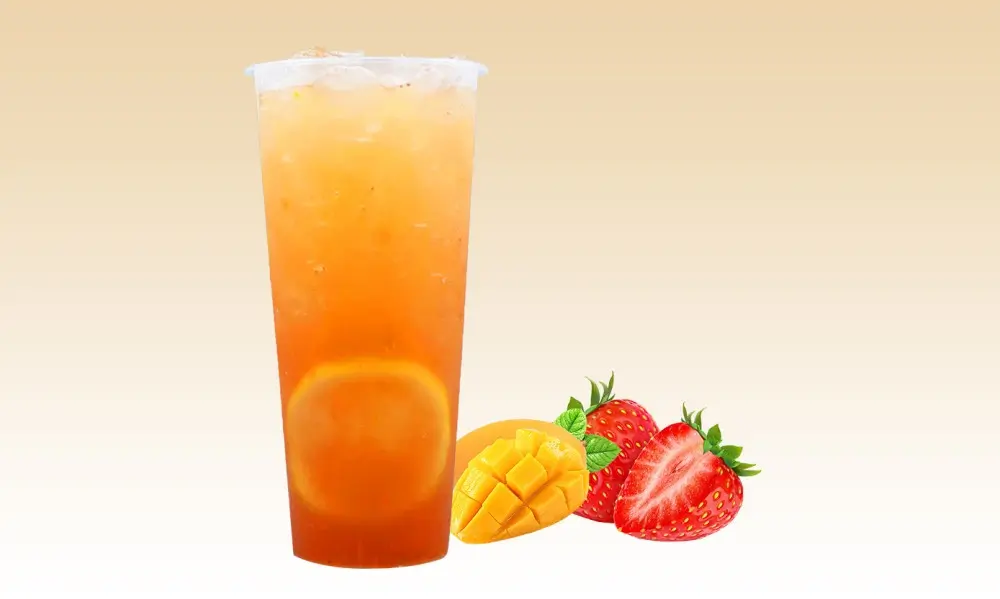 Mango Strawberry Fruit Tea at Mu Cha，a Bubble Tea Shop in Fredericksburg