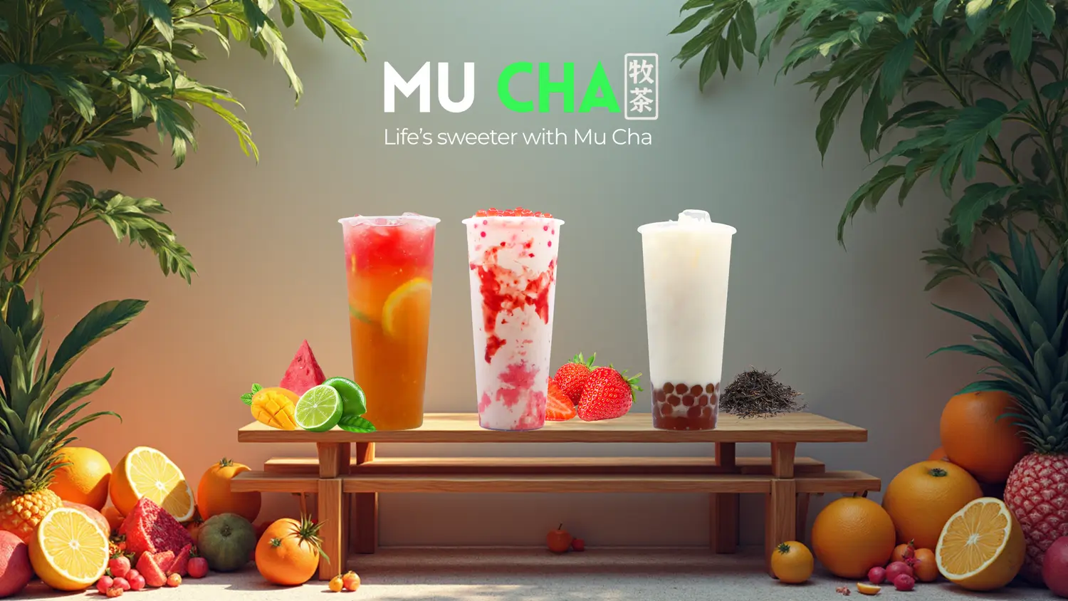 Various milk teas at Mu Cha，a Bubble Tea Shop in Fredericksburg